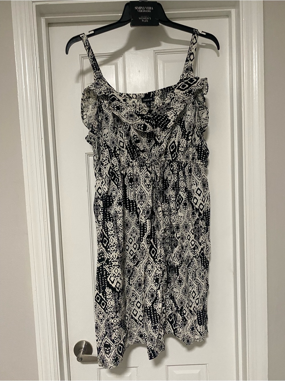 Black & White Geometric Ruffle Mini Dress